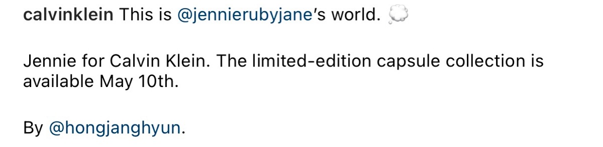 [閒聊] BLACKPINK Jennie Calvin Klein 最新系列